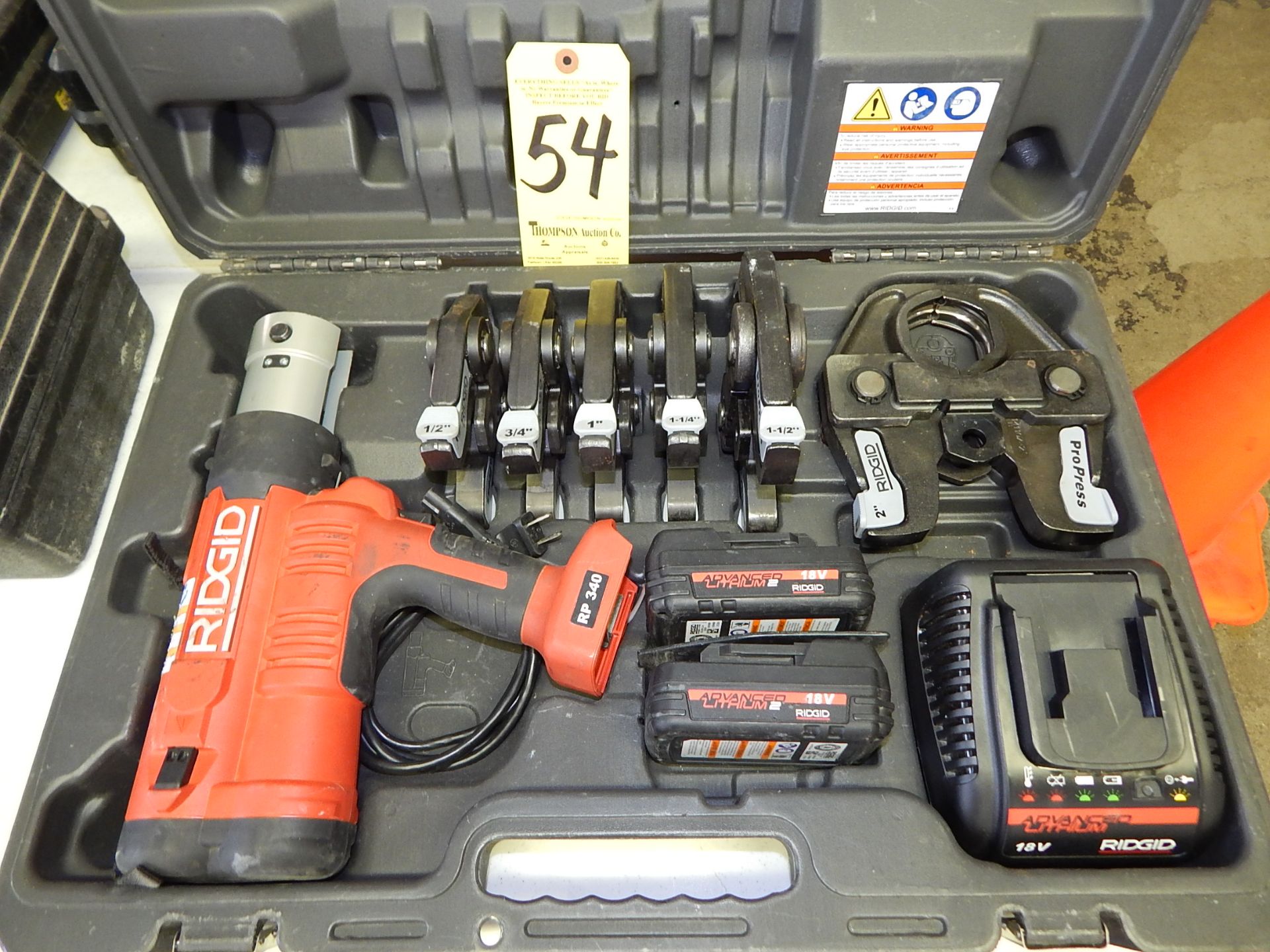 Ridgid Model RP340 Pressing Tool, includes 1/2 - 2" Dies, 18V Cordless with Charger