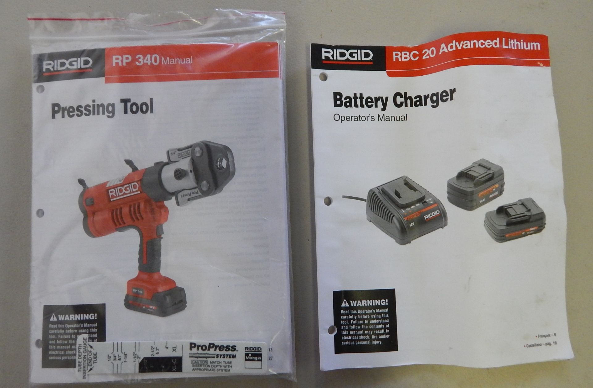 Ridgid Model RP340 Pressing Tool, includes 1/2 - 2" Dies, 18V Cordless with Charger - Image 2 of 3