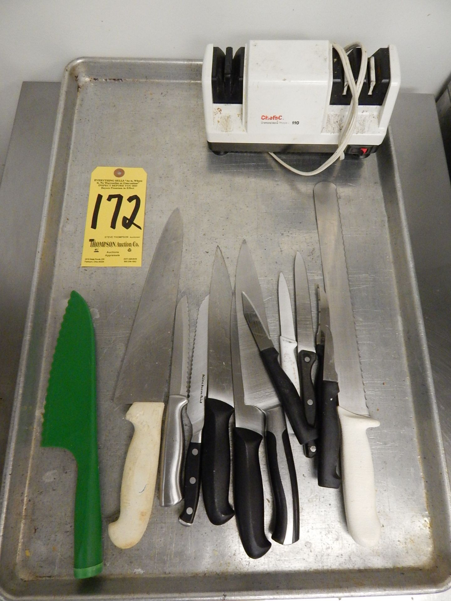 Tray with Knives and Knife Sharpener