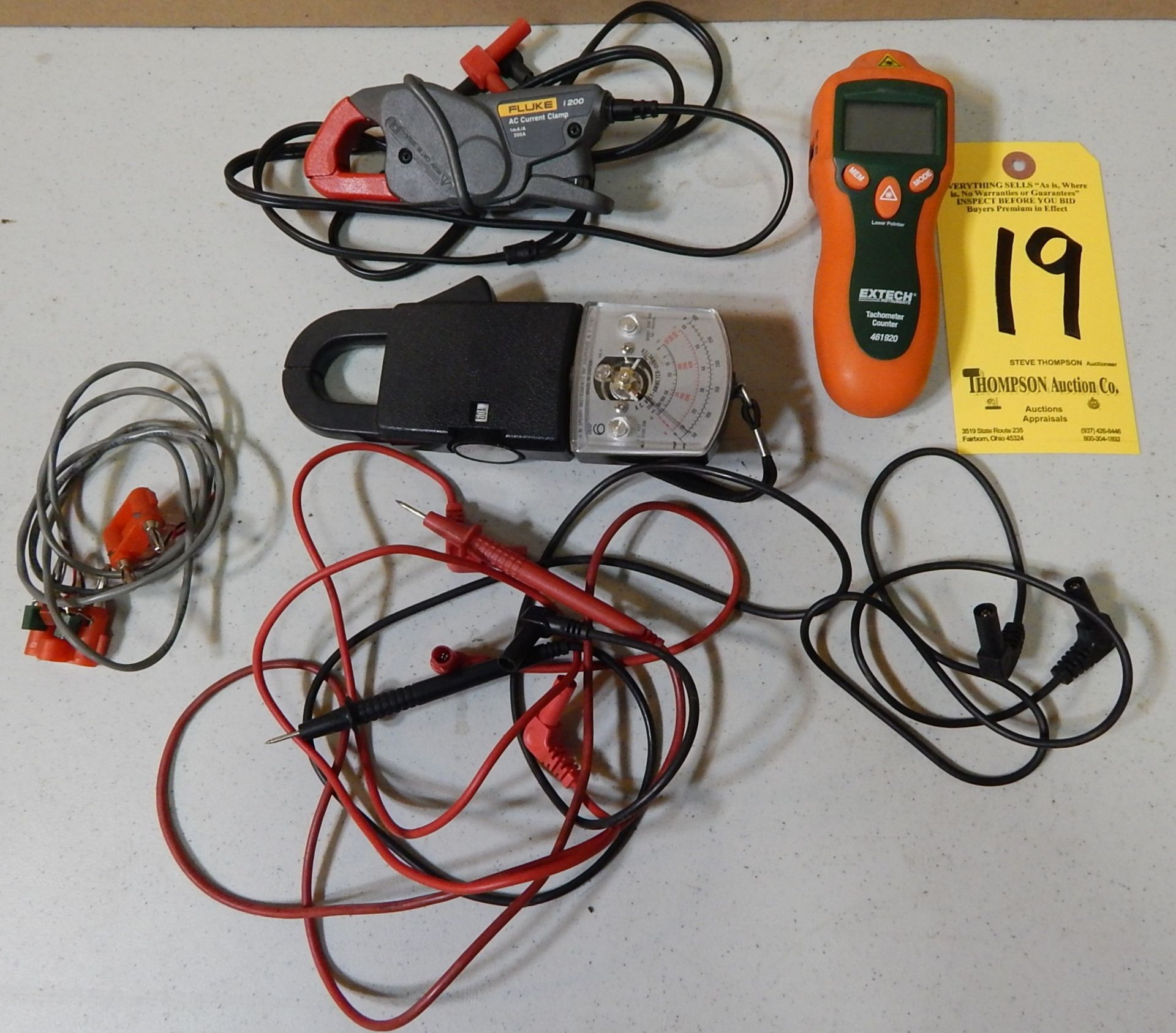 Extech Digital Tachometer, Fluke AC Current Clamp, and Sperry Multimeter