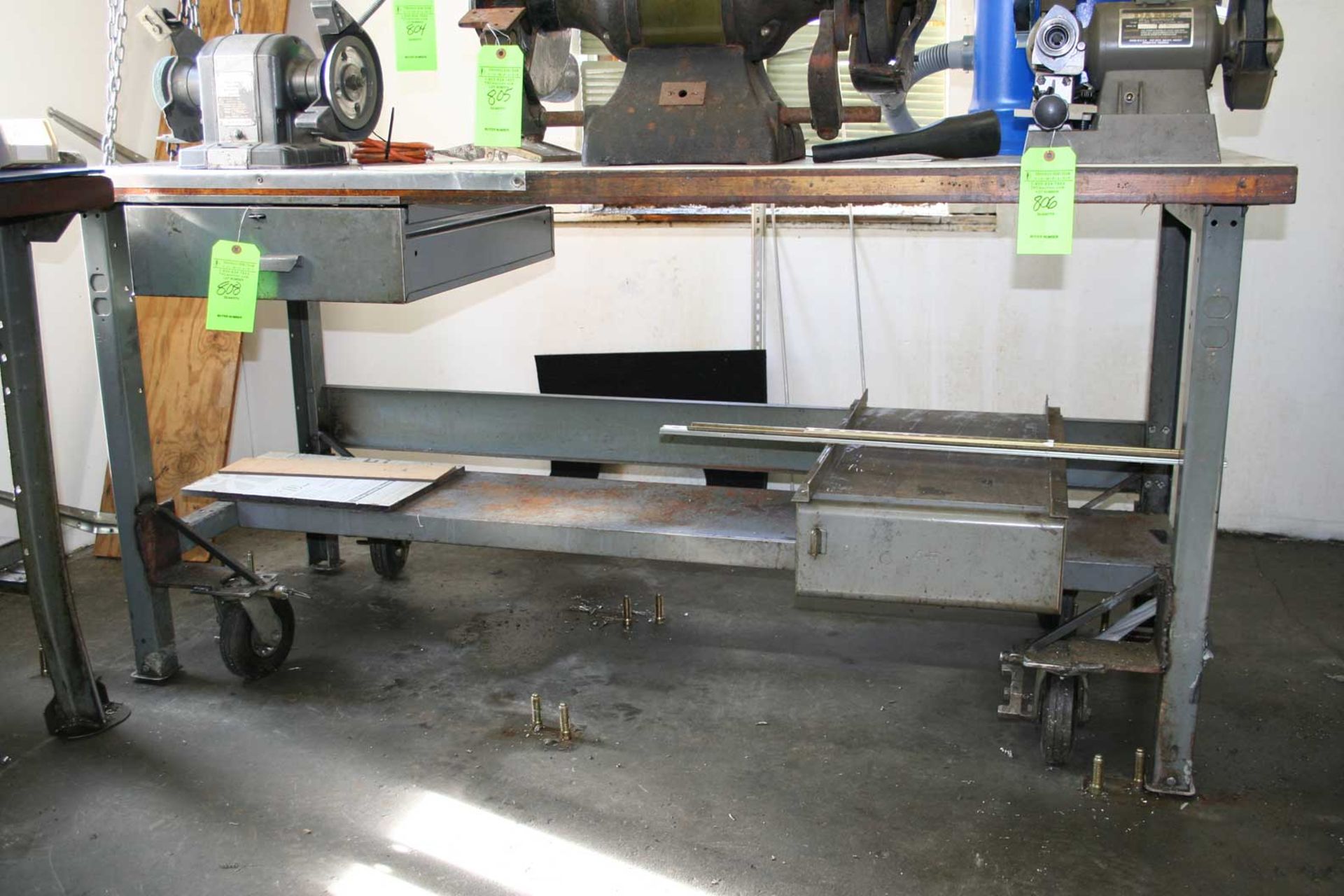 Rolling Steel Work Bench wood top; 1-drawer; 6' x 30"