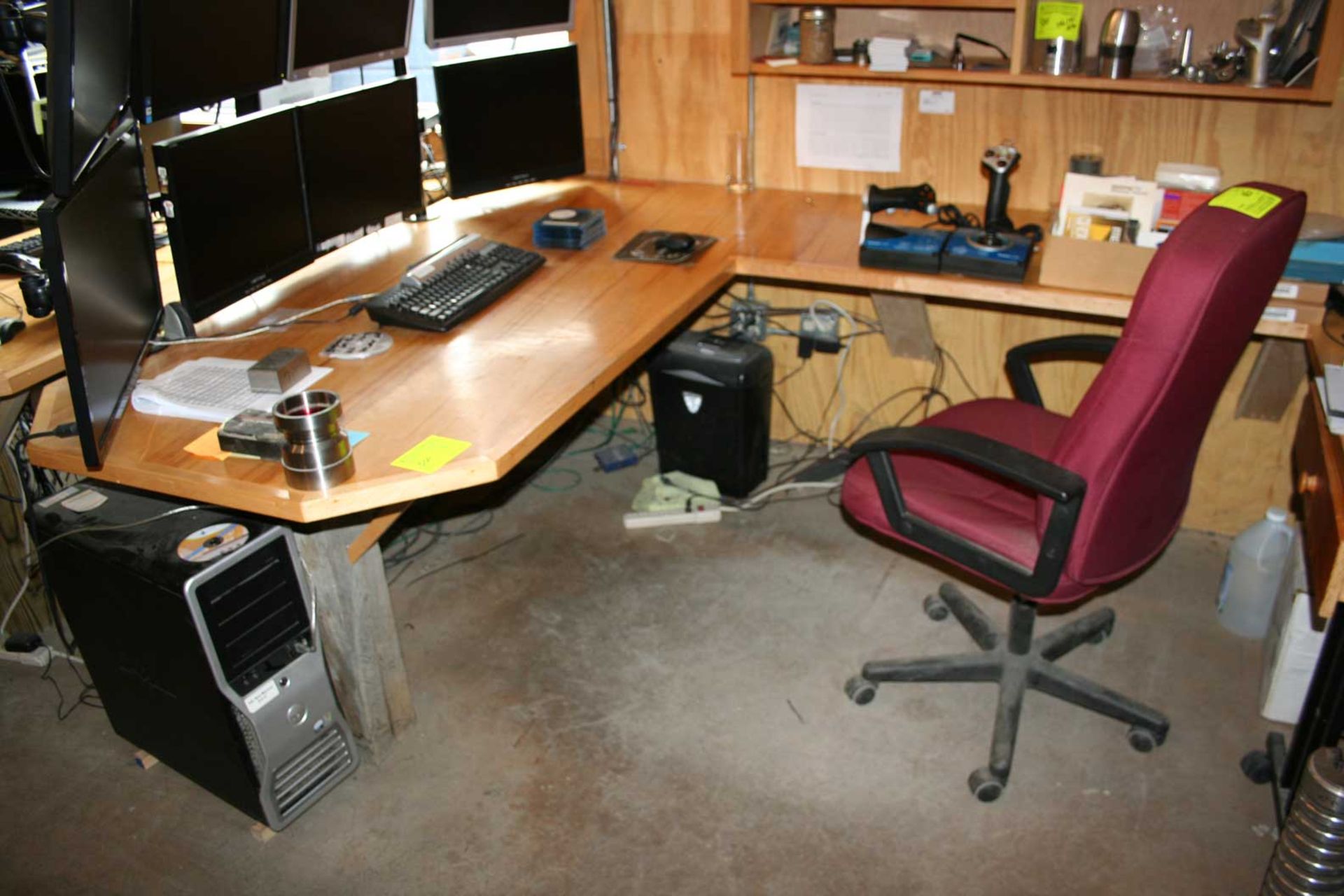 (3) L-Shaped Wooden Desks w/ (3) office chairs