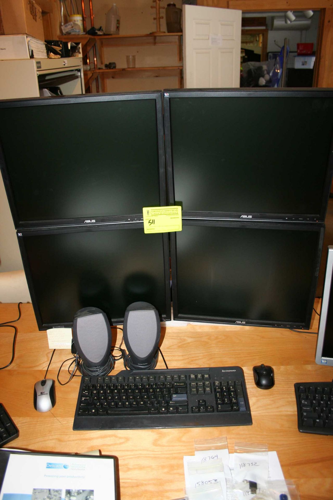 Dell Precision 690 PC w/ (4) Asus 19" monitors on 4-monitor display, keyboard, mouse, speakers