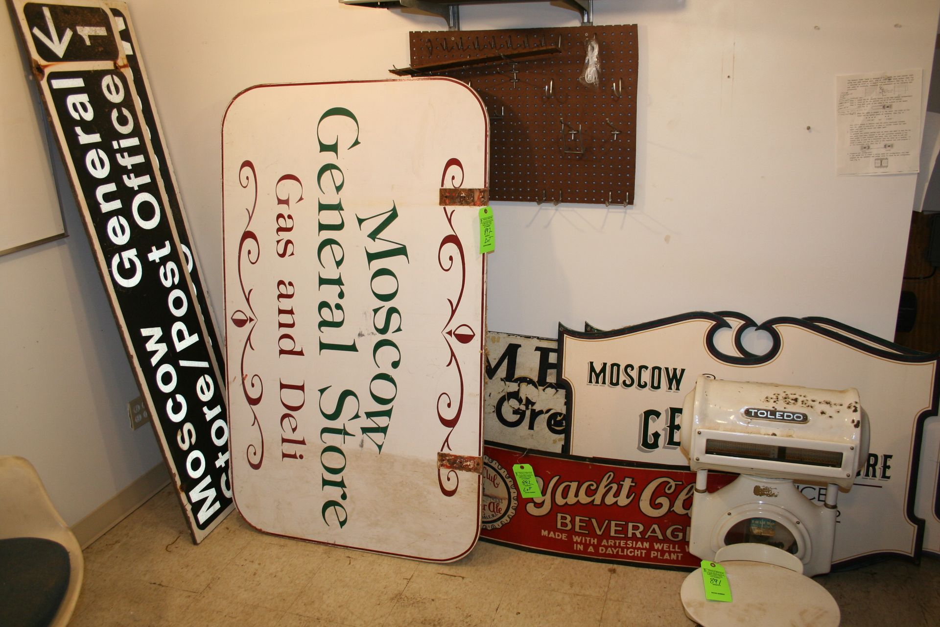 Lot: Moscow General Store Signage w/ yacht club beverage sign