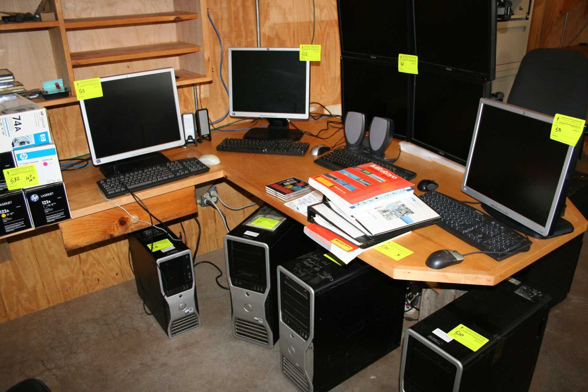 (3) L-Shaped Wooden Desks w/ (3) office chairs - Image 2 of 5