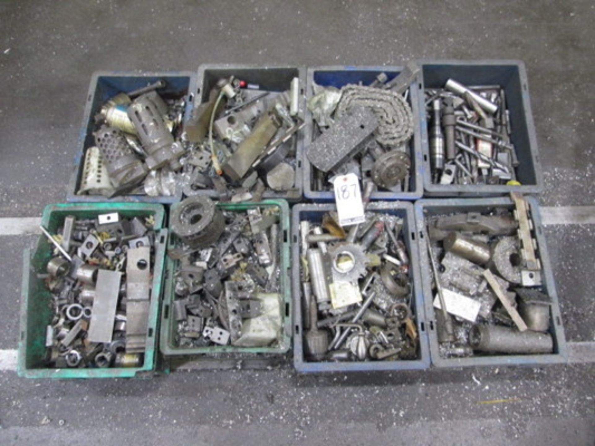 Lot (8) Bins Assorted Machine Tooling, Parts, Bolts And Clamps - Lot Location: CNC Lathe/Mill - Site