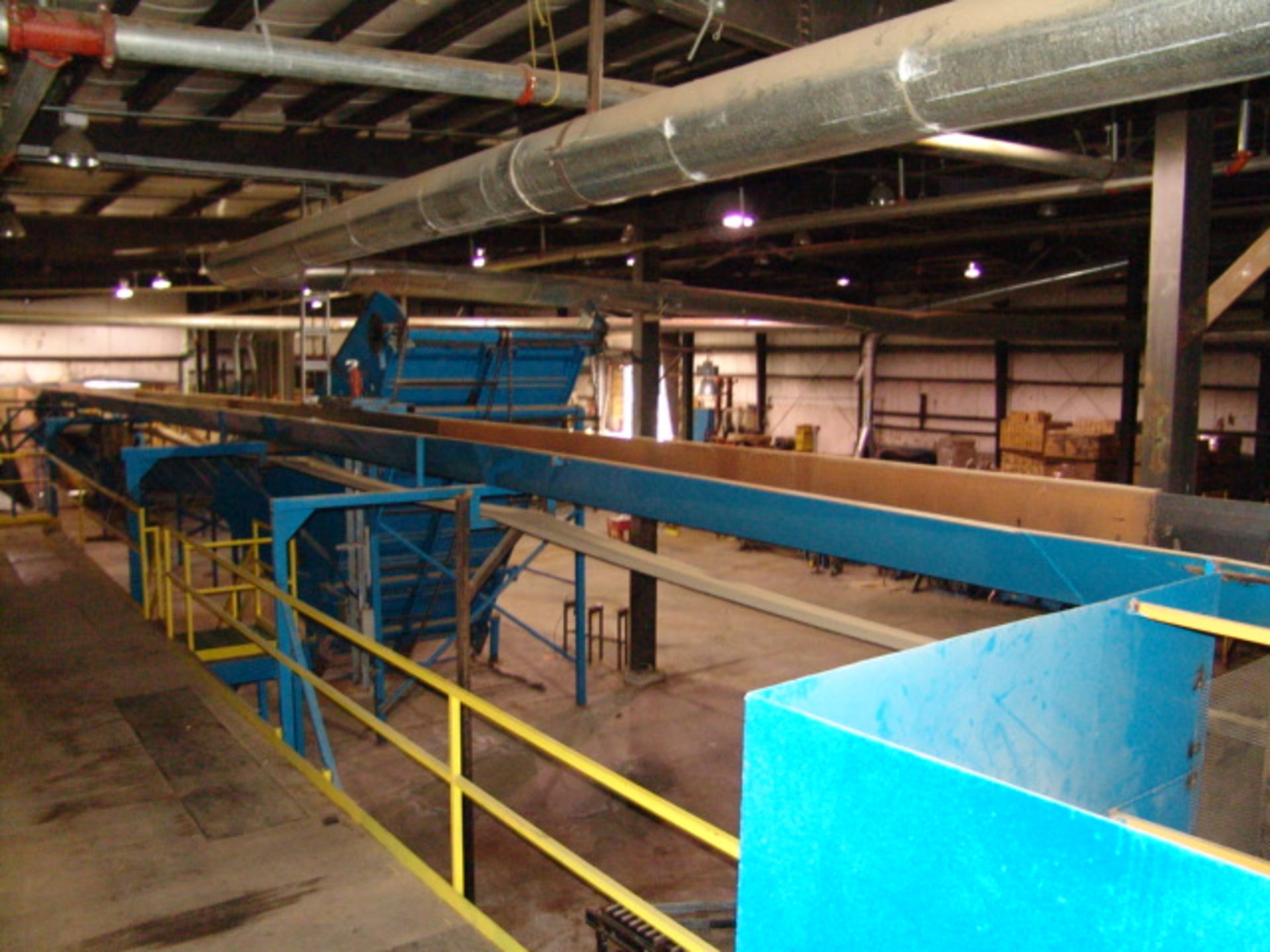 ELEVATED BLOCK CONVEYOR TO FINGER JOINTER INFEED, 18" X 120'; W/ INFEED (ASSET B-106)