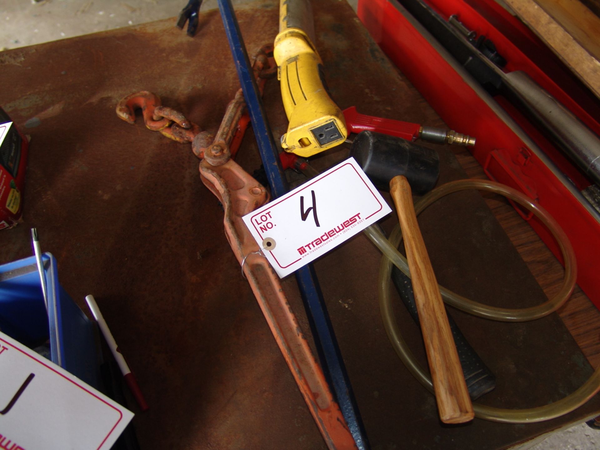 ASSORTED TOOLS; CHAIN PULLER, SPRAYER, PRY BAR