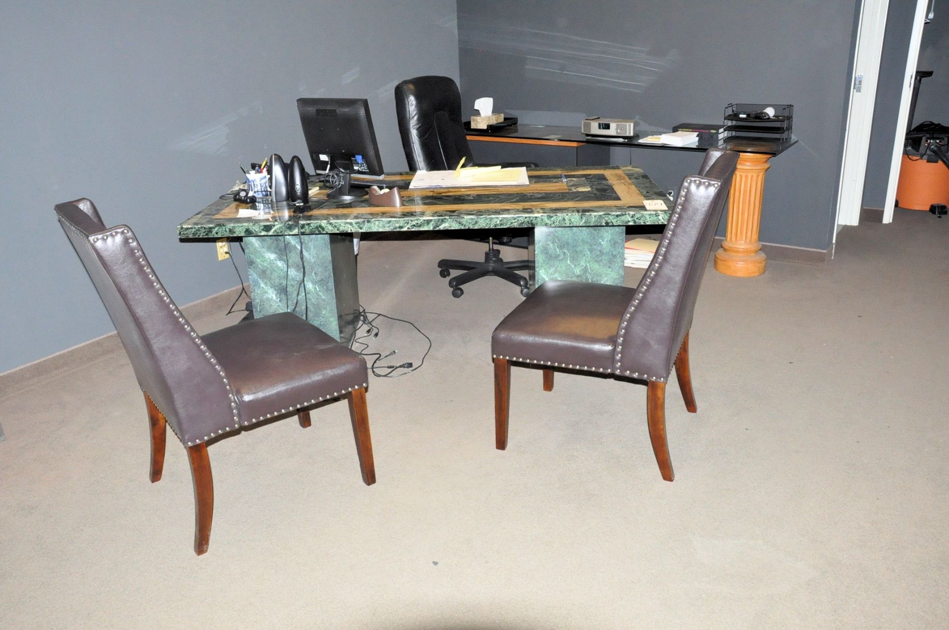 Lot-Desk, (3) Chairs, Lateral File Cabinet and Glass Top