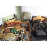 Model Railways - two boxes containing a collection of OO gauge track and scenics,