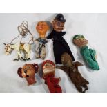 A Muffin the Mule metal puppet and six mid 20th century glove puppets