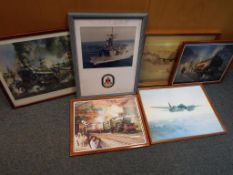 A collection of good quality framed prints, three depicting locomotives,