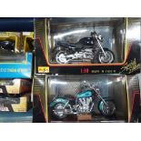 A collection of ten diecast model motorbikes and sidecar combinations, 1:10,