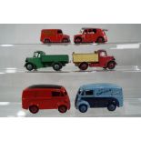 Dinky Toys - Morris 10 cwt van, Capstan livery # 465, blue with blue ridge hubs, Fire Engine # 250,