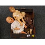 Dolls - a dressed doll with jointed limbs and crying panel to the back marked 14 with sleeping eyes,