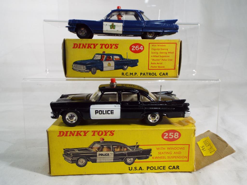 Dinky Toys - USA Police Car, Dodge Royal Sedan # 258, black and white with windows,