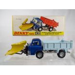 Dinky Toys - Ford D800 Snow Plough and Tipper Truck, blue metallic cab, with yellow snow plough,