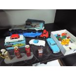 Britains / Corgi Toys - Britains Petrol Pumps, Esso, Mobilgas, Shell and Oil bin,