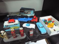 Britains / Corgi Toys - Britains Petrol Pumps, Esso, Mobilgas, Shell and Oil bin,