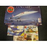 Model Kits - five model kits by Airfix to include Concorde, Boeing 737, Airfield Control Tower,