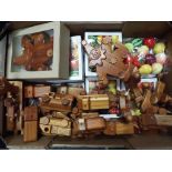 A good mixed lot to include eleven wooden pocket pets, two wooden clowns with hidden drawers,