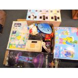 A good mixed lot to include a Chicco Miss Vanity playset, a wooden row of shops playset,