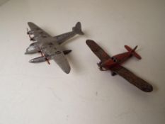 Dinky Toys - a Seaplane G-AVKW, cast silver body with four twin-blade red propellers,