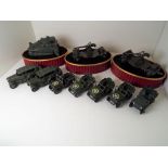 Dinky Toys - five Jeeps of which four with US decals # 153a, two Personnel Carriers,