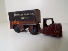 Dinky Toys - a mechanical horse and trailer, Express Parcels Traffic LMS # 33r, ca 1930s,