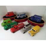 Dinky Toys - Trojan Vans, 454 'Cydrax', light green body and hubs, 31d 'Oxo' dark blue body,