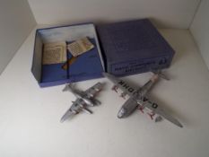 Dinky Toys - a Mayo Composite Aircraft # 63 Flying Boat G-ADHK, cast silver body, red propellers,