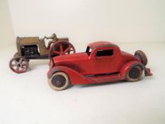 Tootsietoys - two American pre-war metal diecast models comprising a Farm Tractor (driver figure