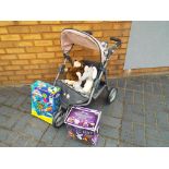 A child's Silver Cross doll's double pushchair, a Russ elephant and a Horatio hedgehog,