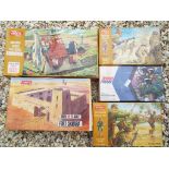 Airfix and similar - 5 boxed kits Japanese and British military, Sahara Fort, Strongpoint,