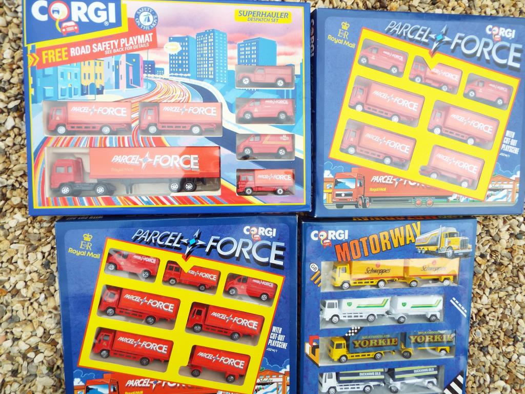 Corgi - four boxed sets comprising Motorway C29/1, Superhauler Despatch set with playmat,