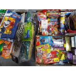 3 boxes of unused retail stock to include toy guns, toy swords, cuddly toys,