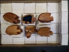 Unused Retail Stock - Approximately 90 carved wooden trinket boxes in the form of fish, boxed.