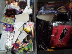 Hallowe'en - two boxes of Hallowe'en related items to include fancy dress costumes,