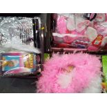 3 boxes of unused retail stock to include hen night party accessories, wigs, fancy dress,