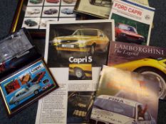 Capri - a quantity of car related ephemera and framed prints to include Lamborghini the Legend by