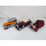 Hubley Models - three Hubley Models metal kit cars to include 1932 Chevrolet 5-window Sport Coupe,