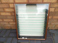 Display case - a good quality wooden glass fronted wall mountable display case with 11 shelves