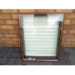 Display case - a good quality wooden glass fronted wall mountable display case with 11 shelves