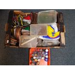 A box containing a quantity of model kit accessories to include scenics, paints,