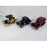 Hubley Models - three Hubley Models metal model kit cars to include 1929 Model A Ford Town Sedan,