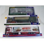 Corgi - three 1:50 scale diecast models comprising 'Scott Trawlers' Scania R series topline fridge