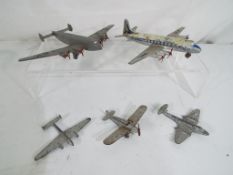 Dinky Toys - five models of aircraft by Dinky Toys to include Giant High Speed Monoplane, Meteor,