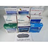 Model Aeroplanes - Fifteen diecast models of commercial airliners by Herpa, all in 1:500 scale.