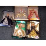 Barbie - five good quality Barbies to include three Happy Holidays 17832, 15646 and 12155,