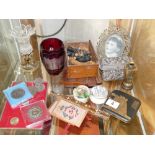 Commemorative coins, small vases, pill boxes, cigarette case, chess pieces etc.